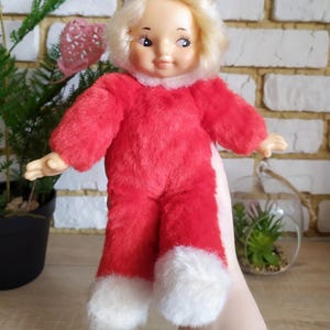 Shabby chic USSR retro rare vintage old highly collectable 1980s cute doll doll. Red white rabber soft stuffed toy. Great condition.