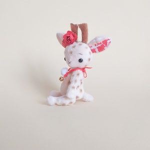 Sewn deer stuffed soft animal plushie teddy toy. Gift for birthday. Doe toy for custom blythe dolls, dollhouse pet.