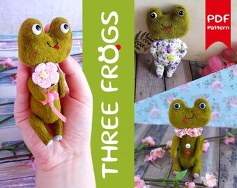 Pattern PDF of stuffed teddy bear frog toad toy. Animal pocket plushie tiny mini teddy bear sewing pattern. Green cute handmade pattern DIY.