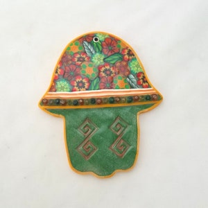 Hamsa Polymer Clay Wall Art, Green Nursery Decor, Kids Room Wall Hanging, Home Blessing, Spiritual Gift