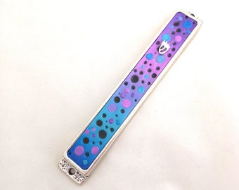 Mezuzah, Judaica, Modern Mezuzah, Mezuzah With Scroll, Handmade Blue Mezuzah, Mezuza Case, Jewish Wedding Gift, Jewish Hostess Gift, Israel