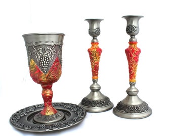 Candle holders, Home Accessories, Rosh Hashana Gift, Candlestick, Wine Goblet, Candle Holder Set, Table Decoration Set, Jewish Wedding Gift