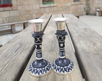 Geometric candelabra ,Black and white candlesrick Holders, Table Decoration, centerpieces for dining table, black and white centerpiece