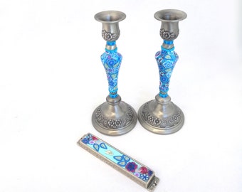 Mezuzah, Candle Holders Set, Shabbat Candlestick, Mezuzah Case, Jewish Wedding Gift, Judaica, Spiritual Gift, Home Blessing, Made In Israel