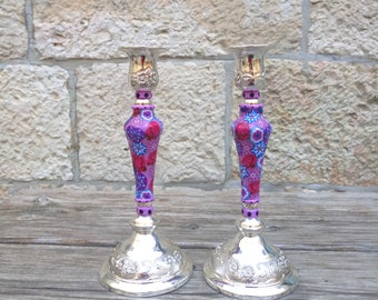 Candle Holders, Table Decoration, New Home Gift, Jewish Art, Bat Mitzvah Gift, Judaica, Candle Centerpiece, Israeli Gift,Wedding Candles Set