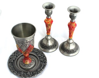 Passover Gift, Candlestick Holders, Wine Goblet, Wedding Gift Set, Housewarming Gift, Candle Holder Set, Israeli Gift, Table Decoration