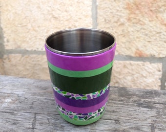 Kiddush Cup, Judaica art, Metal Wine Glass, Shabbat, Jewish Wedding Gift, Polymer Clay Cup, Israeli Art, Passover Eliyahu cup