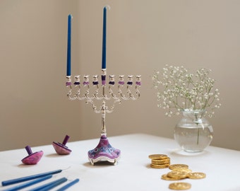 Hanukkah, Polymer Clay Gifts, Menorah, Judaica, Hanukkah Gift, Made In Israel, Hanukkah Décor, Candlestick, Jewish Wedding Gift, Chanukah