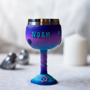 Personalized Name Kiddush Cup - Stainless Steel & Polymer Clay Accent