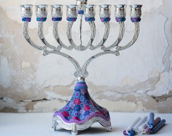 Chandelier, Hanoucca, menorah, bougeoirs, cadeau de mariage juif, fabriqué en Israël, judaïsme, décoration de Hanoucca, pièce maîtresse de la bougie, bougeoir