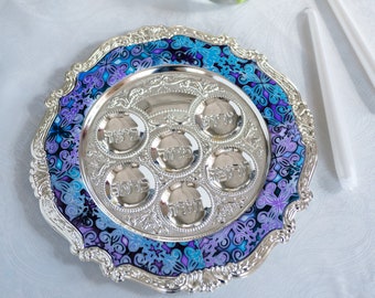 Passover Plate, Pesach plate, Passover seder table, stainless steel serving Dish, Jewish Wedding Gift, Israeli Judaica, Jewish holidays