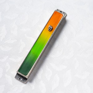 Ombre Green Yellow Orange Newborn Room Mezuzah, Baby Blessing Gift