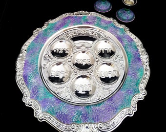 過越祭セダープレート、モダンなユダヤ教デザイン、ペサハサービング