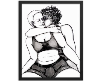 Impression encadrée SOFTLY // art saphique / impression d'art lesbien / cadeau de couple lesbien / masc lesbienne / lesbienne non binaire / décor lesbien / wlw art