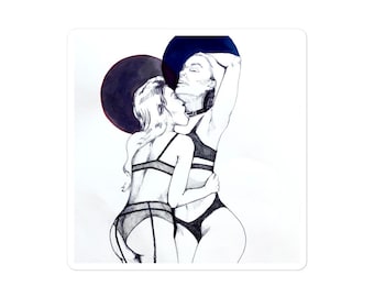 Adesivo FEMDOMS // arte saffica / stampa d'arte lesbica / arte saffica / regalo di coppia lesbica / arredamento per la casa lesbica