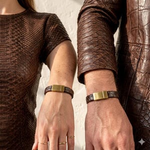 Brown python leather bracelet - brass magnetic clasp - unisex - Regaliz