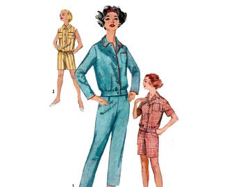 Women's Pajamas Sewing Pattern, in Two Lengths, Misses Size 16 Bust 36 UNCUT Vintage 1950's Simplicity 2775