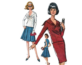 Women's 2 Piece Dress, Slim or Pleated Skirt, Sailor Blouse, Sewing Pattern Misses Size 14-16 Bust 34-36 UNCUT Vintage 1960's McCall's 7490