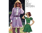 Retro Flared Mini Dress, Women's Sewing Pattern, Misses' Size 10 Bust 32 1/2 Vintage 1970's Simplicity 9803