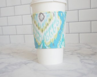 Reusable Coffee Sleeve-Blue Ikat Print