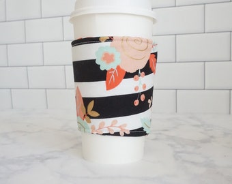 Reusable Coffee Sleeve-Stripe Floral Print