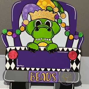 Front Door Decor Mardi Gras Gator Door Hanger