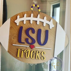 Custom Football Front Door Decor  /LSU Tigers Football Front Door Hanger