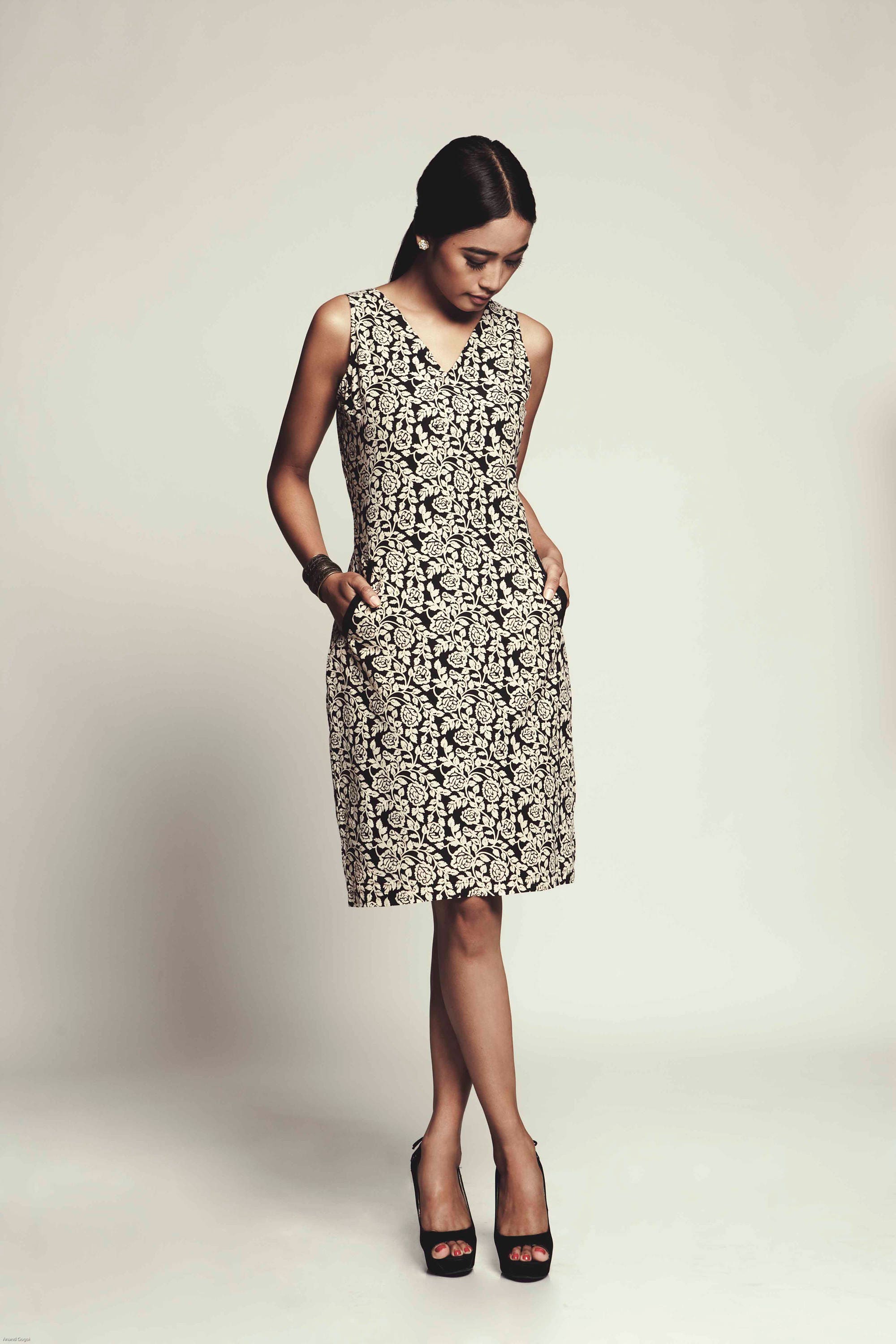 Cotton Floral Hand Block Printed Sheath Dress 