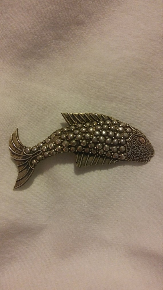 Vintage Sterling Silver Marcasite Fish Brooch