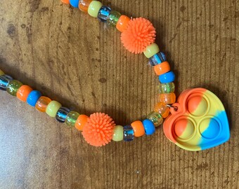 Fidget Jewelry Blue Yellow Orange Popper Necklace ADHD Kids Boutique Jewelry
