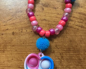 Fidget Jewelry Pink Blue Popper Necklace ADHD Kids Boutique Jewelry