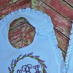 Baby Girl Bib and Burp Cloth, Monogrammed Bib and Burp Cloth, Baby Gift, Baby Shower Gift, Personalized Baby Gift, Baby Girl Gift. image 2