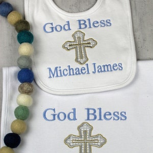 Personalized  baby bib and burp cloth, Personalized baby shower gift,  Baptismal Bib, Christening bib and burp cloth, Personalized baby gift