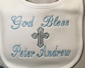 Personalized  baby bib and burp cloth, Personalized baby shower gift,  Baptismal Bib, Christening bib and burp cloth, Personalized baby gift