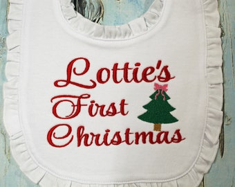 First Christmas Bib, First Christmas Burp, 1st Christmas, Christmas Bib and Burp, Personalized Bib, Monogrammed Bib, Baby's First Christmas