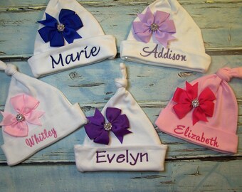 Baby hospital Hat, Personalized baby hat, Baby name hat, Free shipping, Personalized beanie hat, Baby gift, Baby shower gift, Baby hat & bow