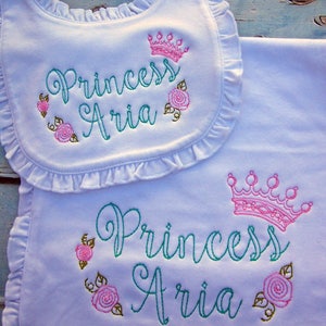 Princess Baby Bib/ Personalized Bib and Burp Cloth, Monogrammed baby Bib, Monogrammed Burp Cloth,  Baby Shower Gift, Personalized Baby Gift