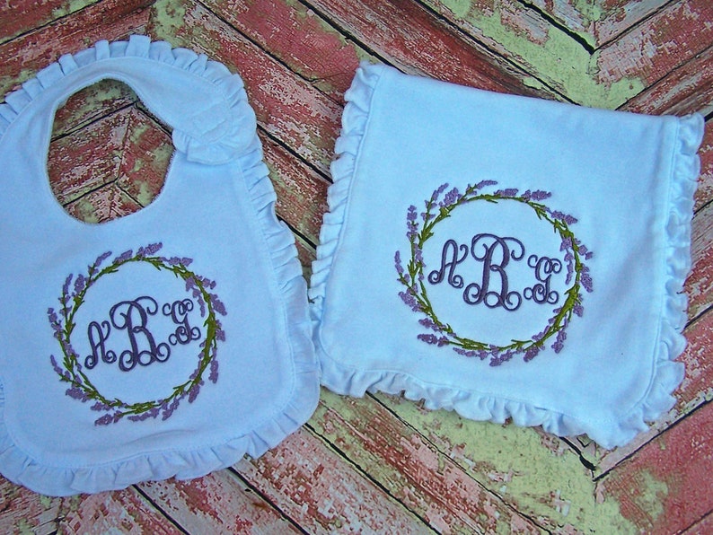 Baby Girl Bib and Burp Cloth, Monogrammed Bib and Burp Cloth, Baby Gift, Baby Shower Gift, Personalized Baby Gift, Baby Girl Gift. image 2