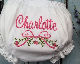 Personalized Baby Bloomers, Custom Monogram Baby Girl Bloomers, Baby Girl Bloomers, Fancy Panties, Embroidered Bloomers, Fancy Pants