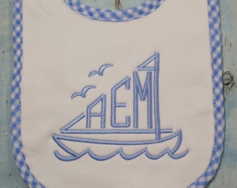 Personalized Nautical sailboat Bib & Burp Cloth, Monogrammed Bib, Monogrammed Burp Cloth, Baby Gift, Baby Shower Gift