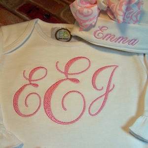 Baby Girl Clothes, Coming Home Outfit, Personalized Bodysuit, Baby Gift, Baby Shower Gift, Hat, Monogram Gown, Personalized Baby Clothes