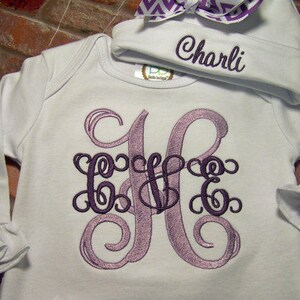 Baby Girl Clothes, Coming Home Outfit, Personalized Bodysuit, Baby Gift, Baby Shower Gift, Hat, Monogram Gown, Personalized Baby Clothes