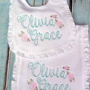 Personalized Baby Bib, Personalized Burp Cloth, Monogrammed Bib, Monogrammed Burp Cloth, Baby Gift, Baby Shower Gift, Personalized Baby Gift