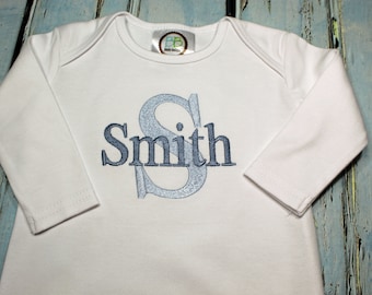 Monogram Baby Boy, Take Home Outfit, Bib, Burp Cloth, Personalized Baby Boy, Coming Home Outfit, Layette Gown or Bodysuit, W/ Hat Option