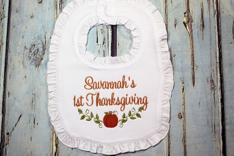 Thanksgiving Baby Bib and Burp Cloth, First Thanksgiving bib, Holiday Bib, Personalized Baby Shower Gift, Personalized Baby Gift Bild 3