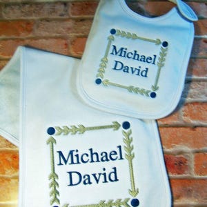 Baby bib, Burp cloth, Baby gift, Monogrammed Bib, Monogrammed burp cloth, Baby boy gift, Baby shower gift, Personalized baby gift.