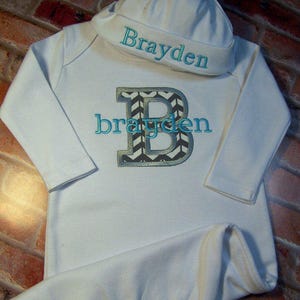 Baby Boy Coming Home Outfit Personalized Baby Bodysuit Baby Boy Outfit Personalized Baby Hat, Monogrammed Gown, Personalized Baby Clothes