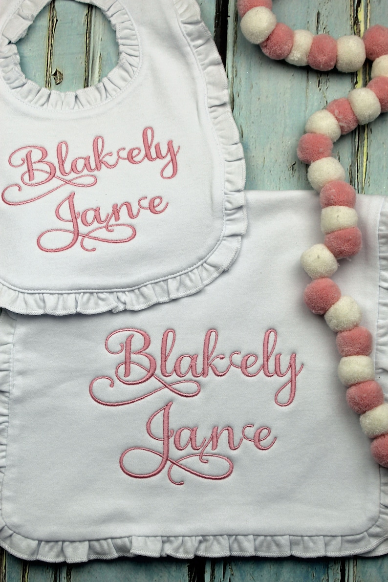Baby Girl Bib Burp Cloth Monogrammed Bib Monogrammed Burp Etsy