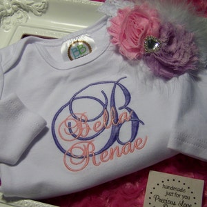 Personalized, Baby Girl Gift, Monogrammed Baby Gown or Bodysuit , Headband, Newborn Girl Take Home Outfit Monogram Personalized Gown