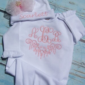Baby Girl Clothes, Coming Home Outfit, Personalized Bodysuit, Baby Gift, Baby Shower Gift, Hat, Monogram Gown, Personalized Baby Clothes